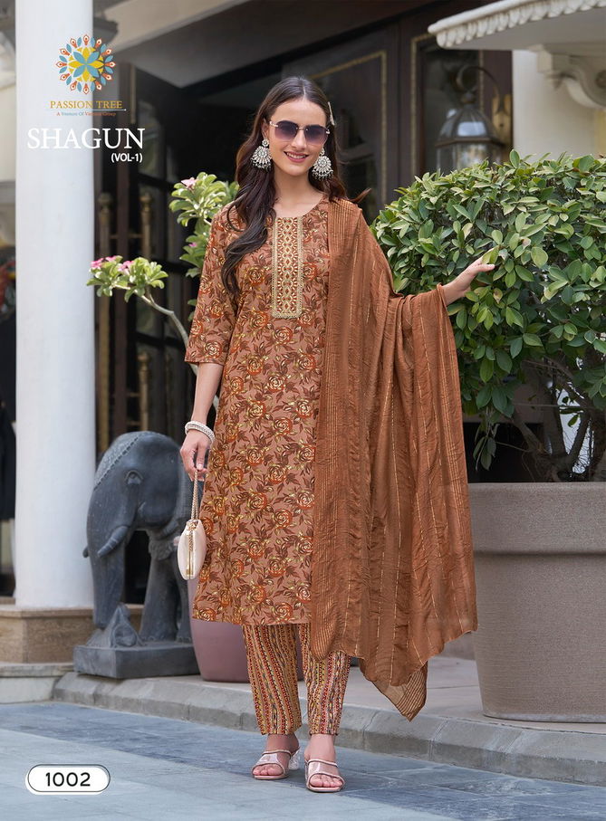 Shagun Vol 1 By Passion Tree Foil Printed Kurti With Bottom Dupatta Wholesale Shop In Surat